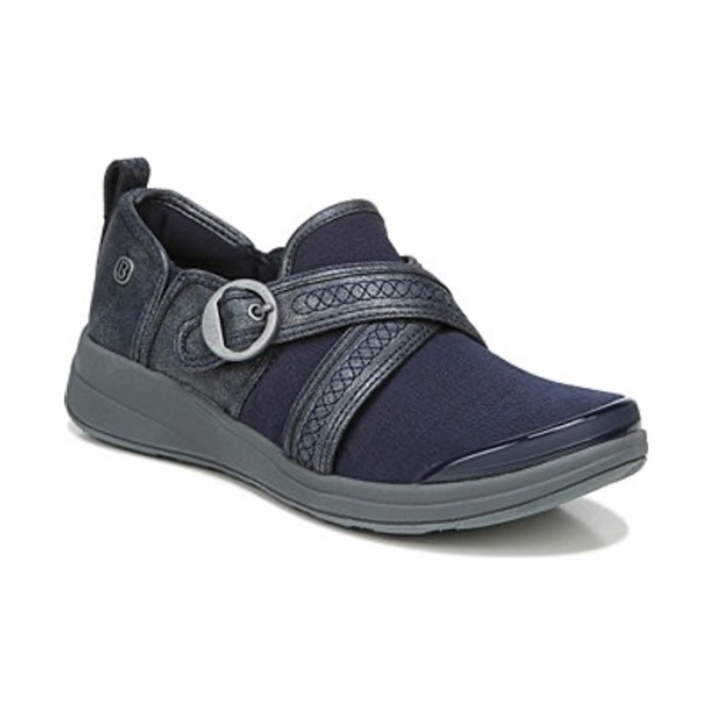 BZees Indigo Navy Blue Slip On Sneaker Crisscross Buckle Comfort Womens 9.5M